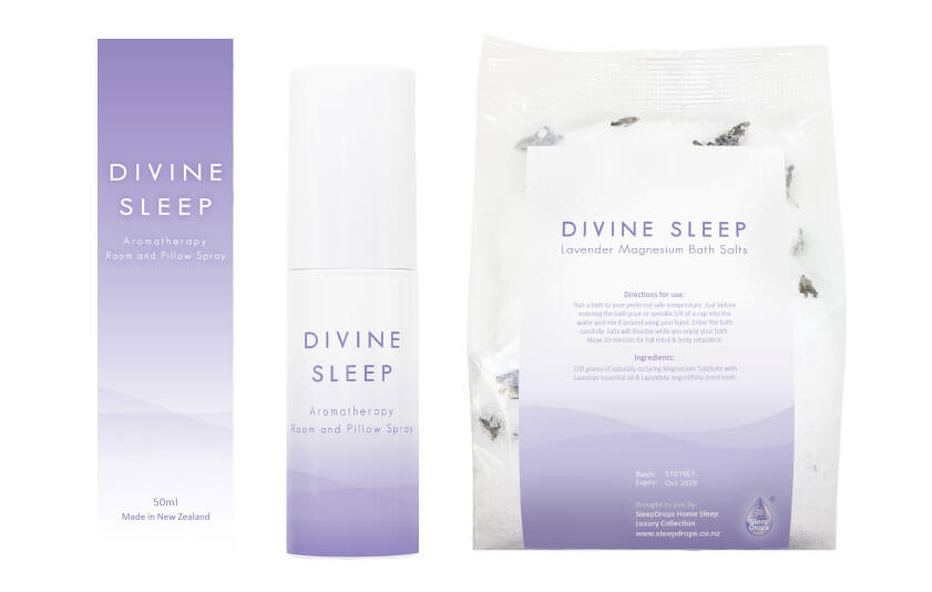 divine sleep aromatherapy room and pillow spray and lavender magnesium bath salts